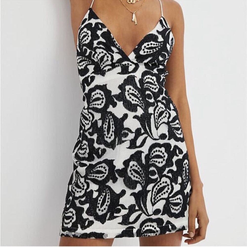 Anthropologie Maeve Paisley Lace Mini Dress Sleeveless Black White Sz 8